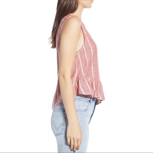 BP. Red Stripe Asymmetrical Peplum Summer Tank Top Small - Picture 4 of 8